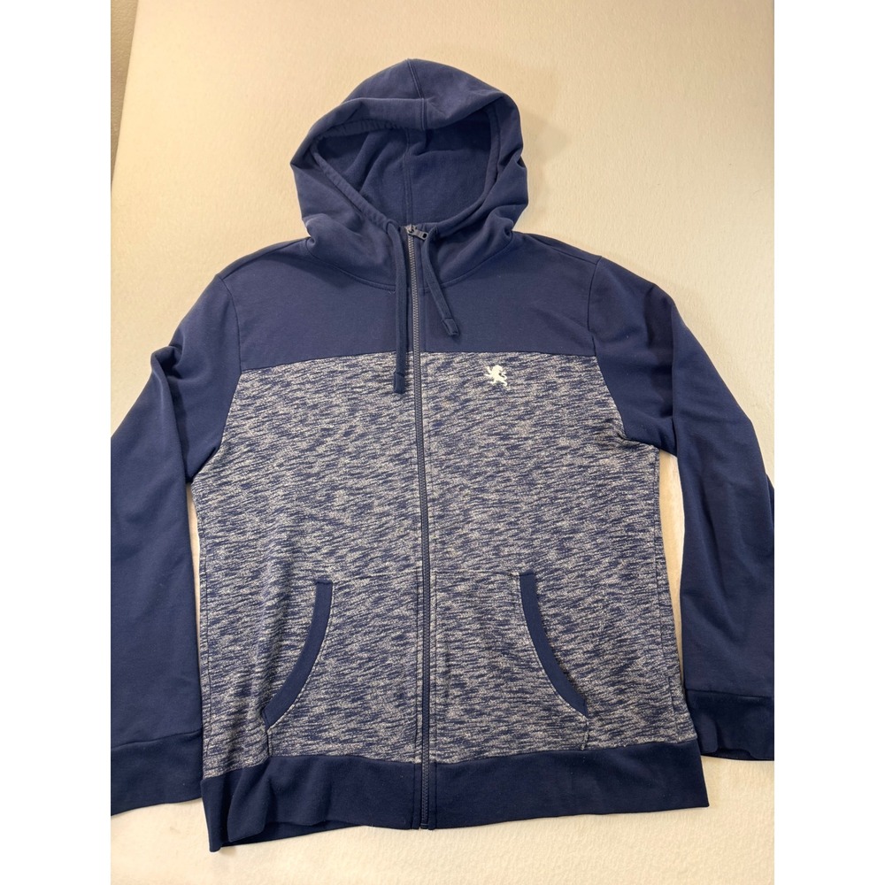 Express Mens XL Full Zip Hoodie Navy Blue Space Dye Colorblock Lion Logo Jacket